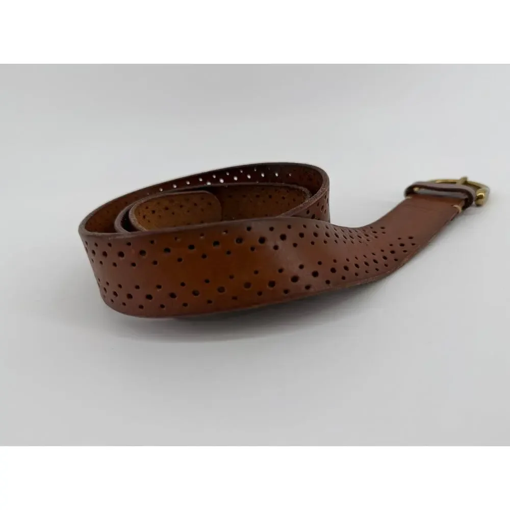 Fossil Leather Belt Perforated Cutout Boho Brass Buckle Brown 41 Inch